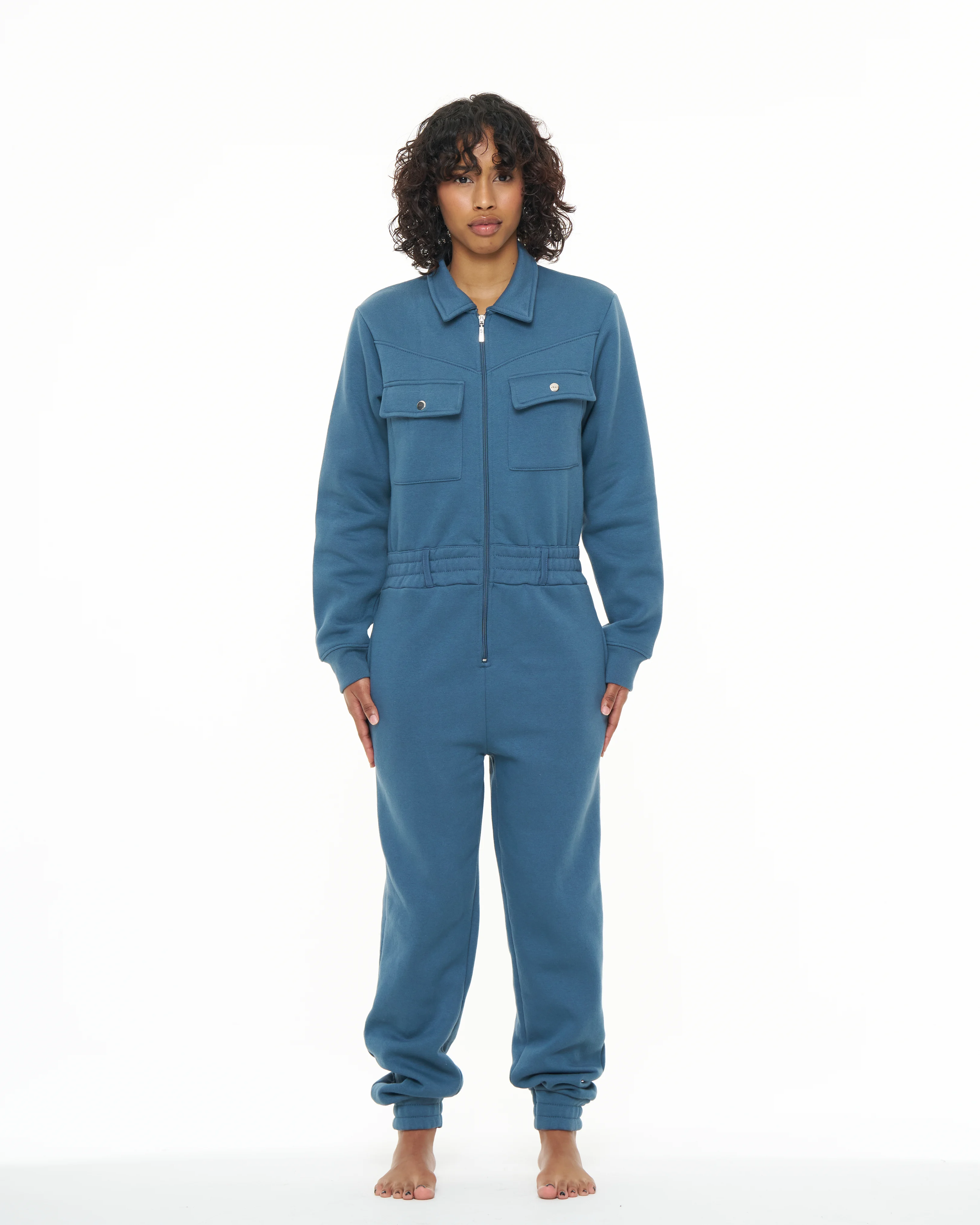 UTILITY COTTON BLEND JUMPSUITS IN LOW TIDE