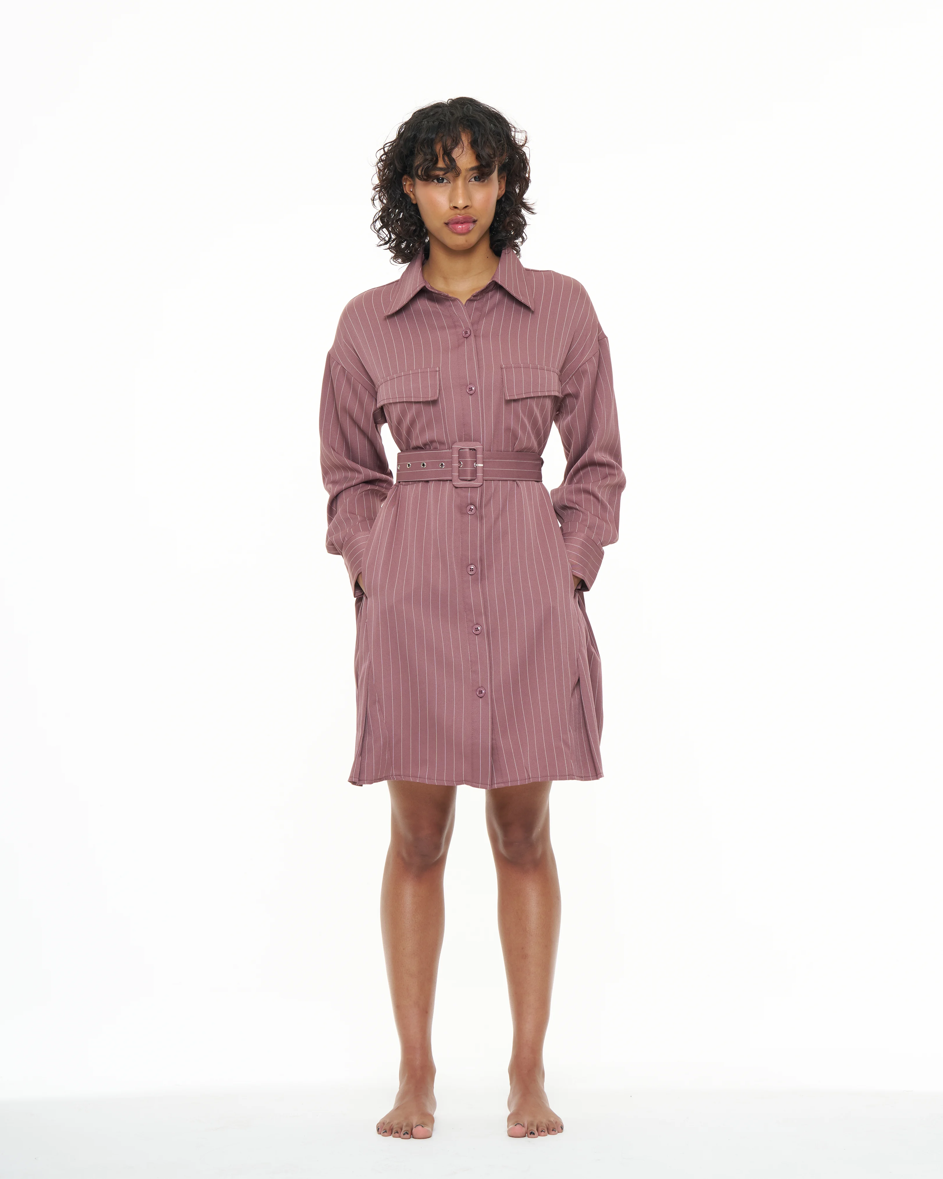 PLEATED SHIRTDRESS IN MULBERRY
