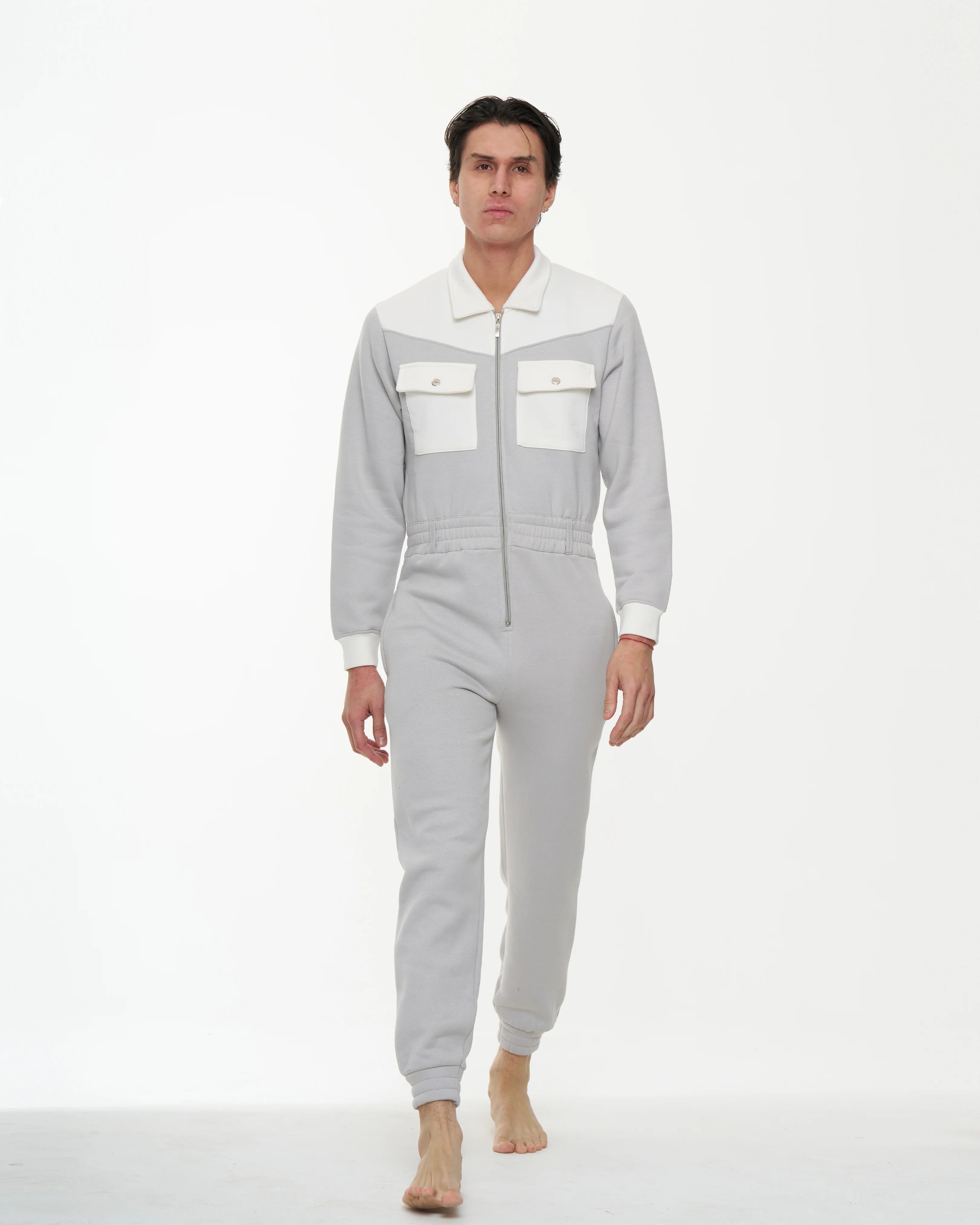 UTILITY COTTON BLEND JUMPSUITS IN FEATHER